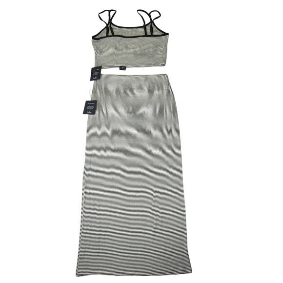 Lulu's Trendy Match White Striped Ribbed Two-piece Midi Dress Tank Knit Sz Large - Picture 2 of 12